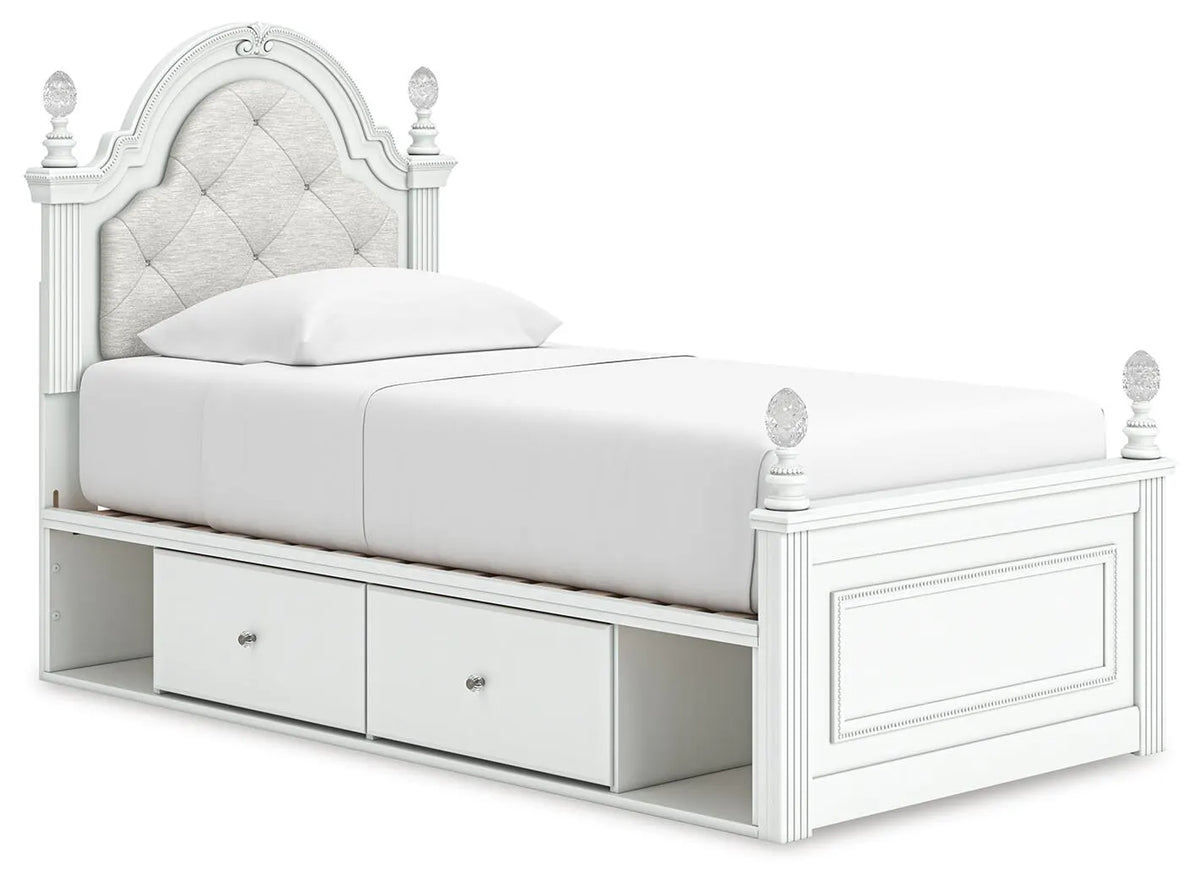Maylilly Twin Upholstered Panel Bed with Storage - White