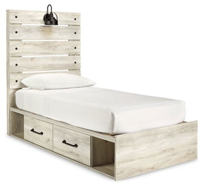 Cambeck Twin Panel Bed with 4 Storage Drawers - Whitewash