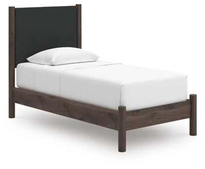 Cama Cadmori Twin con plataforma tapizada y paneles