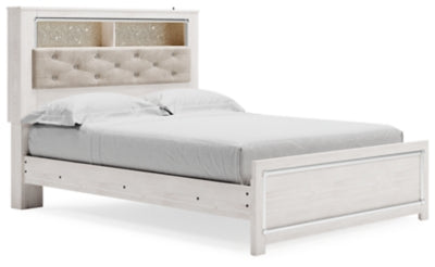 Cama con librería Altyra Queen con paneles - Blanco