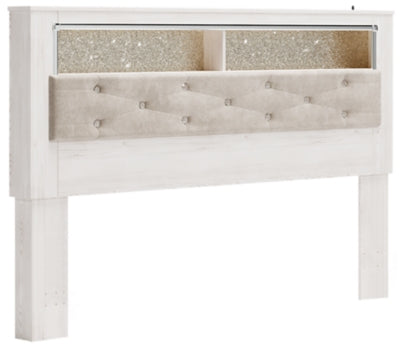 Altyra King Upholstered Panel Bookcase Headboard - White