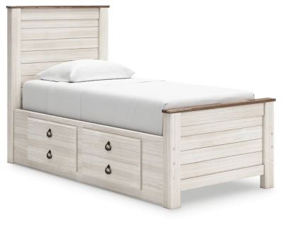 Willowton Twin Panel Bed with 2 Storage Drawers - Whitewash
