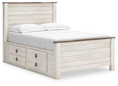 Willowton Full Panel Bed with 2 Storage Drawers - Whitewash
