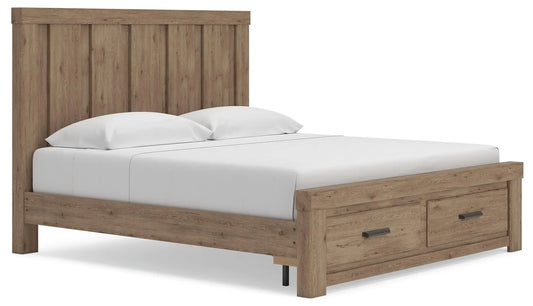 Cama Garistyn King con almacenamiento y paneles