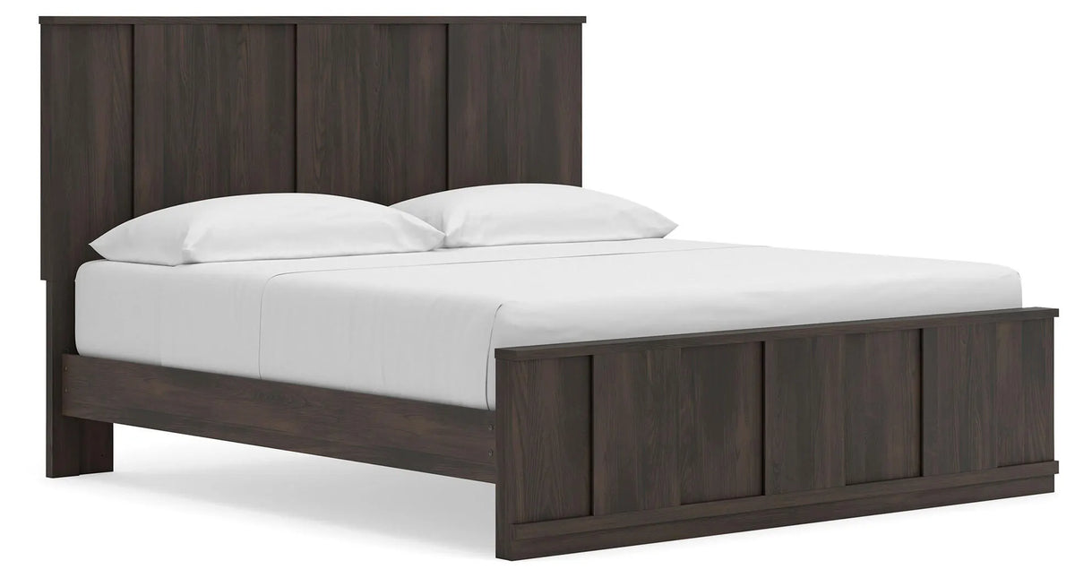 Cama con plataforma y paneles Jadiston King - Marrón oscuro