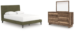 Cama Zadilyn tapizada, cómoda y espejo