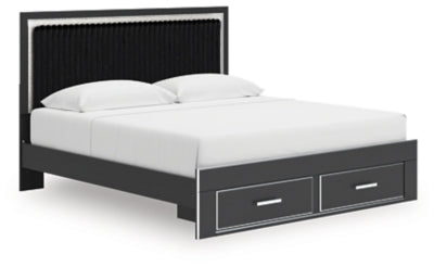 Cama Birmonton King con plataforma de almacenamiento y paneles tapizados