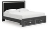 Cama Birmonton King con plataforma de almacenamiento y paneles tapizados