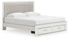 Cama Birmonton King con plataforma de almacenamiento y paneles tapizados
