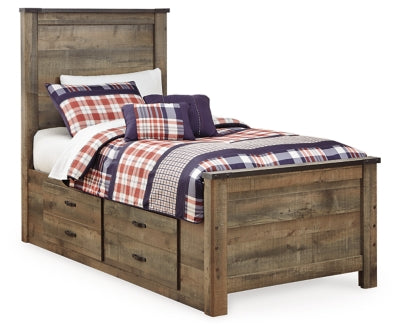 Trinell Twin Panel Bed with 2 Storage Drawers - Brown