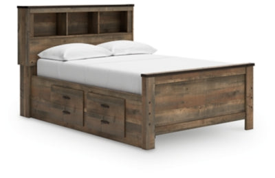 Cama Trinell con estantería completa y 2 cajones de almacenamiento