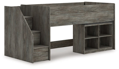 Cama alta individual Frandern con estantería
