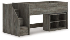 Cama alta individual Frandern con estantería