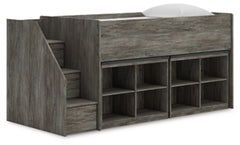 Cama alta individual Frandern con estantería