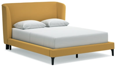 Cama Queen tapizada Maloken con listones enrollables