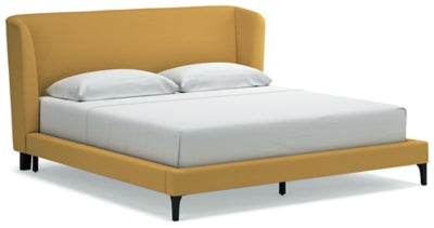 Maloken King Upholstered Bed with Roll Slats - Mustard