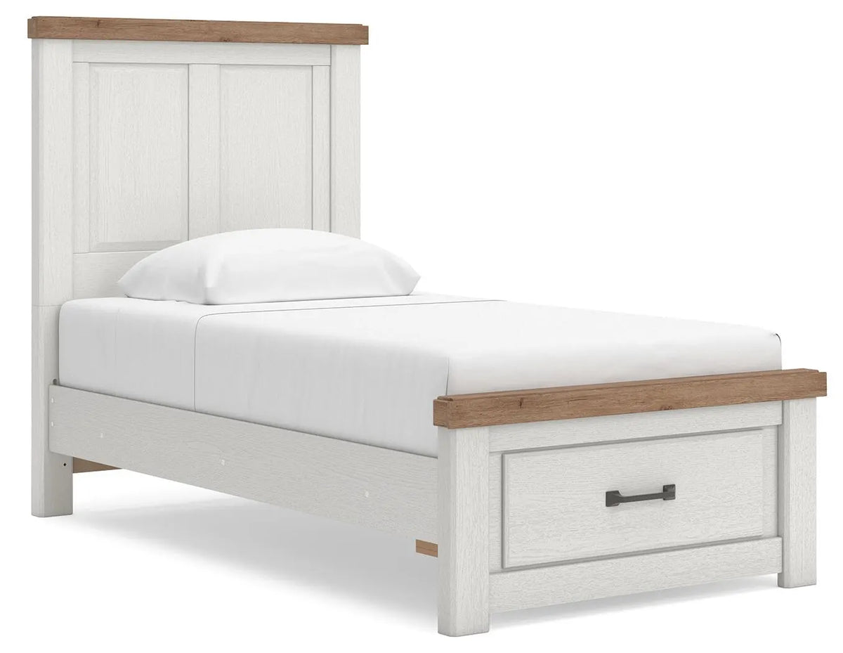 Savonport Twin Panel Storage Bed - White/Brown
