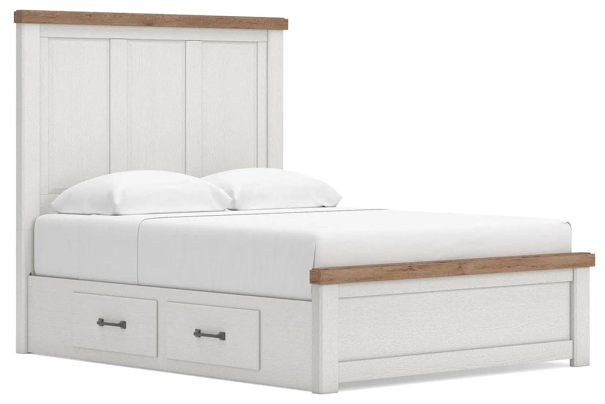Savonport Queen Panel Bed with Storage - White/Brown