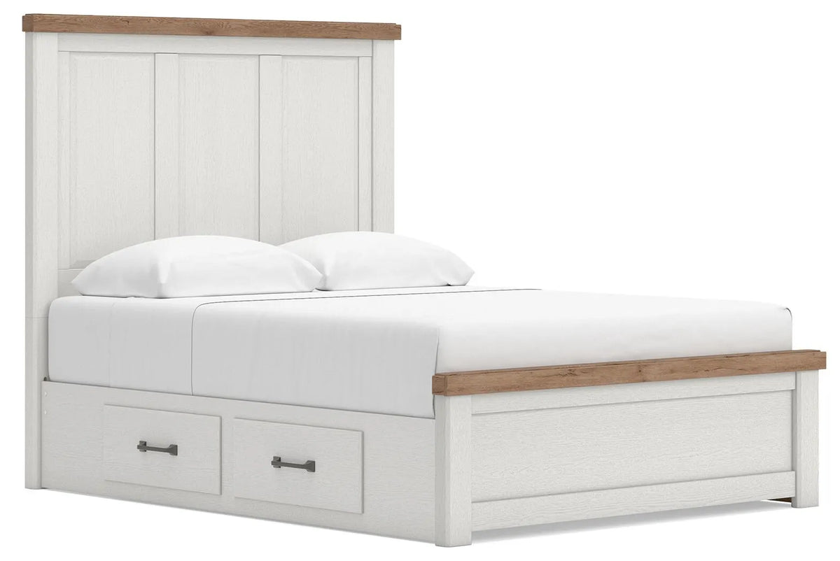 Savonport Queen Panel Bed with Storage - White/Brown