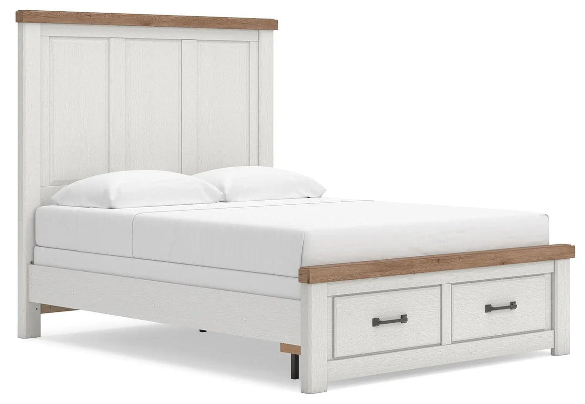 Cama Savonport Queen con almacenamiento y paneles - Blanco/Marrón