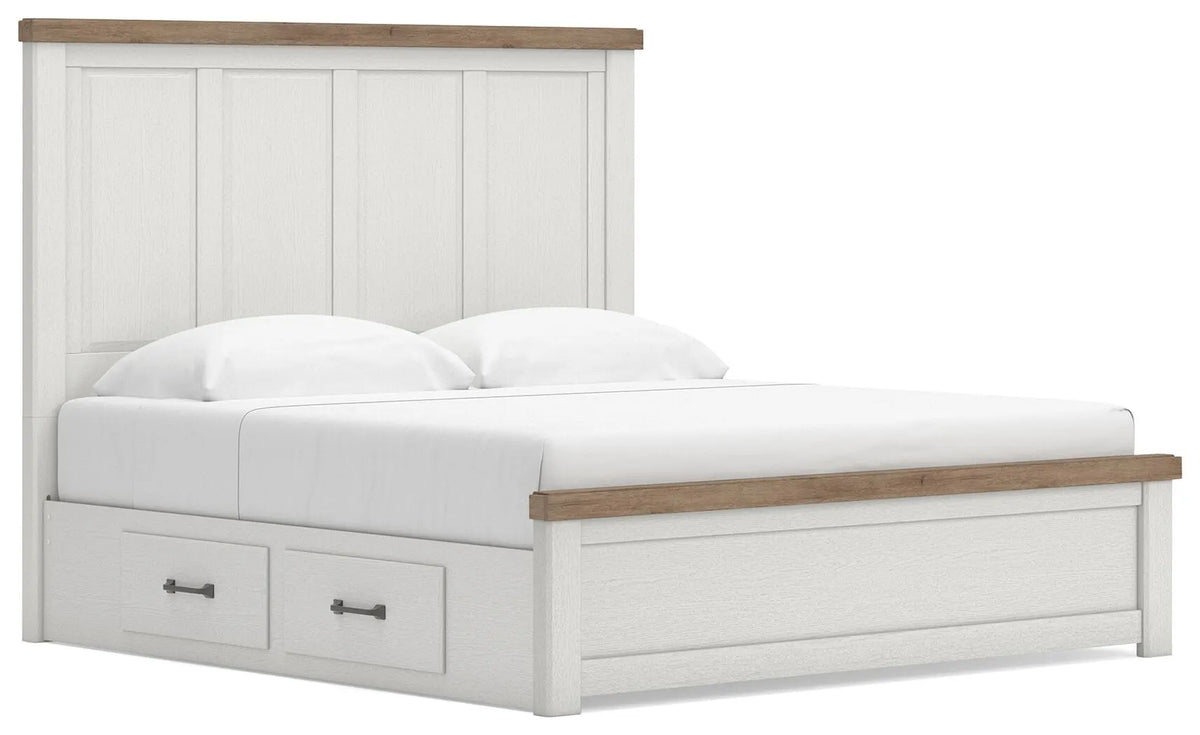 Savonport King Panel Bed with Storage - White/Brown