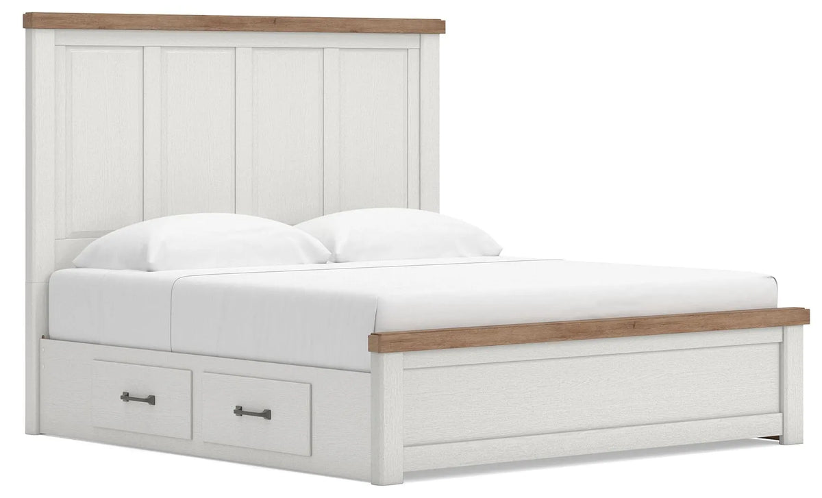 Savonport King Panel Bed with Storage - White/Brown