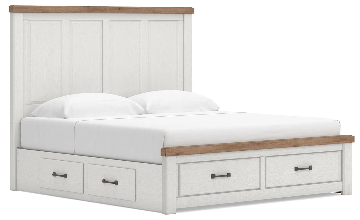 Cama Savonport King con almacenamiento y paneles - Blanco/Marrón
