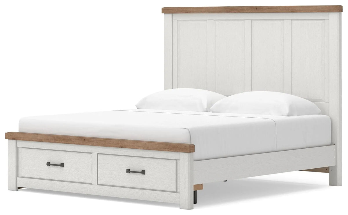 Savonport King Panel Storage Bed - White/Brown