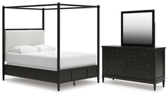 Cama con dosel tapizada Portdown Queen, tocador y espejo