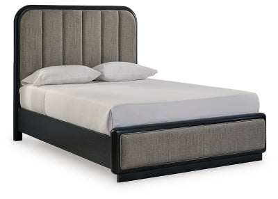 Cama Queen con paneles tapizados Rowanbeck - Gris/Negro