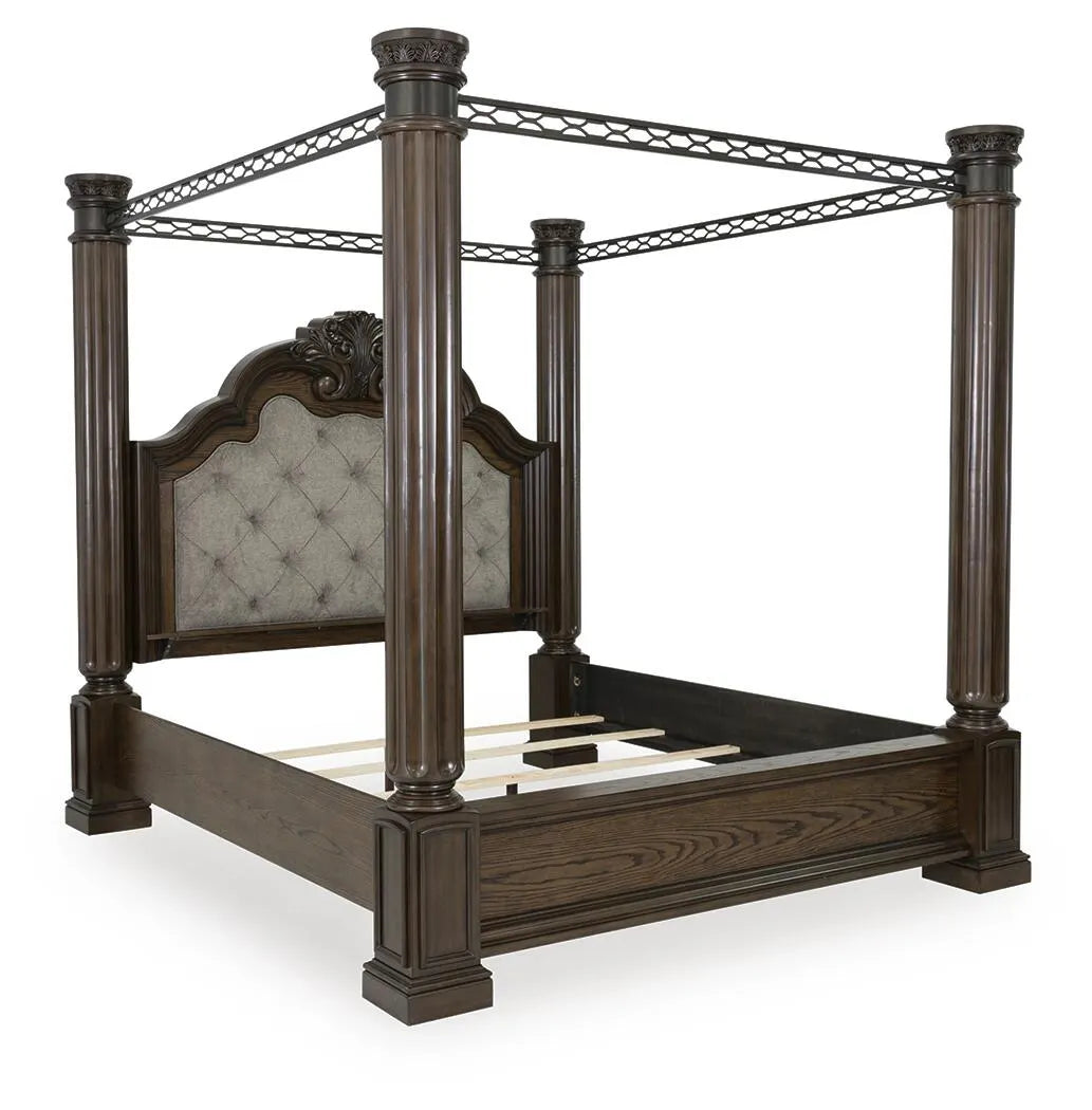 Maylee Queen Canopy Bed - Dark Brown