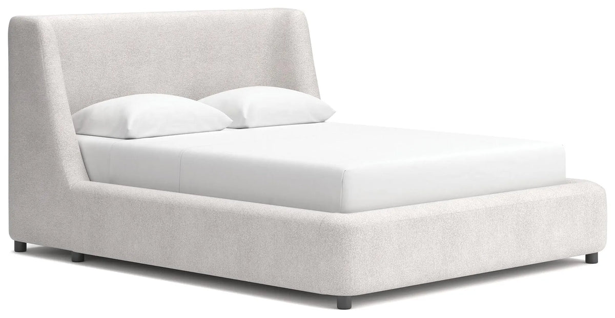 Cama de plataforma tapizada Neo Queen - Blanco/Gris