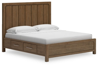 Cama King Cabalynn con paneles y almacenamiento - Marrón claro
