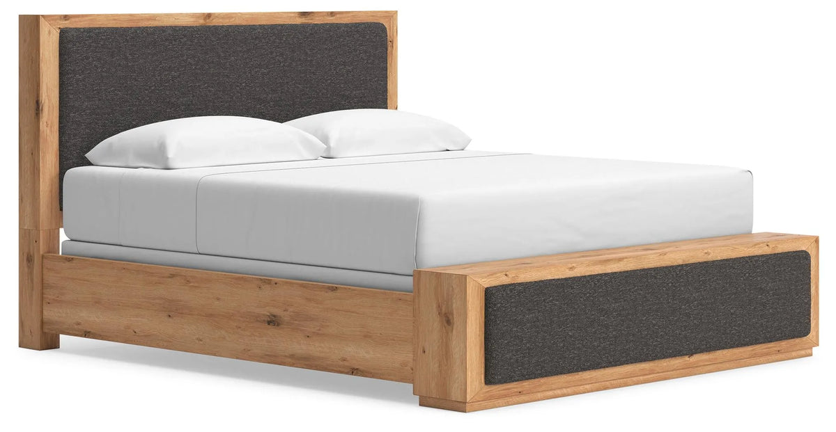 Bracken King Upholstered Panel Bed - Light Brown