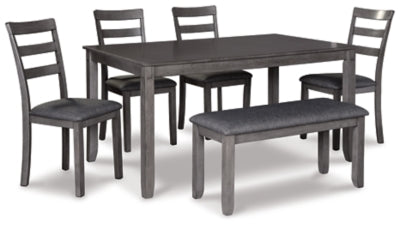 Bridson Dining Table and Chairs with Bench (Set of 6) - Gray
