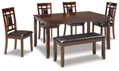 Mesa de comedor y sillas Bennox con banco (juego de 6) - Marrón