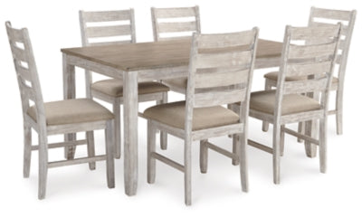 Mesa de comedor y sillas Skempton (juego de 7) - Blanco/Marrón claro