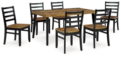 Mesa de comedor y 6 sillas Blondon (juego de 7) - Marrón/Negro