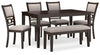 Mesa de comedor Langwest, 4 sillas y banco (juego de 6)