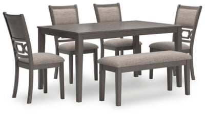 Mesa de comedor Wrenning, 4 sillas y banco (juego de 6) - Gris