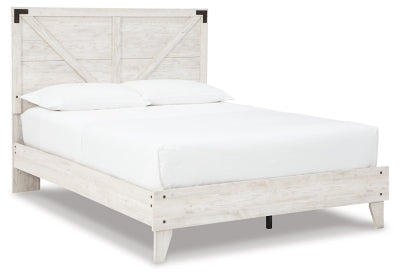 Cama con plataforma y paneles cruzados Shawburn Queen - Blanco/Gris carbón oscuro