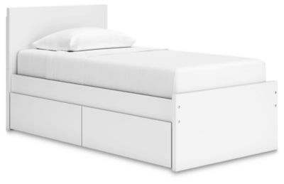 Onita Twin Panel Platform Bed with 1 Side Storage - White