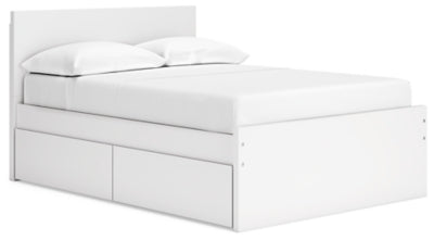Onita Full Panel Platform Bed with 1 Side Storage - White