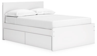 Onita Full Panel Platform Bed with 2 Side Storage - White