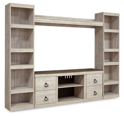 Willowton 4-Piece Entertainment Center - Whitewash