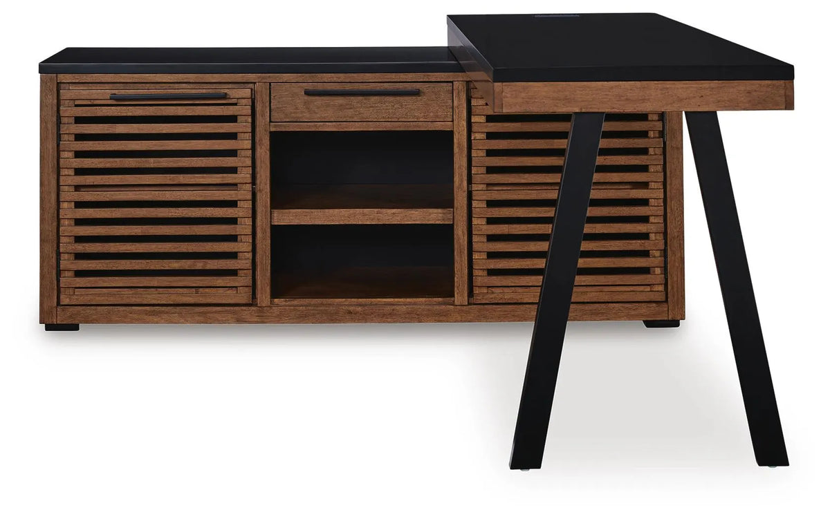 Credenza Kallari con retorno de escritorio - Marrón cálido/negro