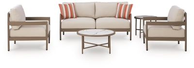 Big Creek Cove Outdoor Love/Chairs/Tables Set (Set of 5) - Beige