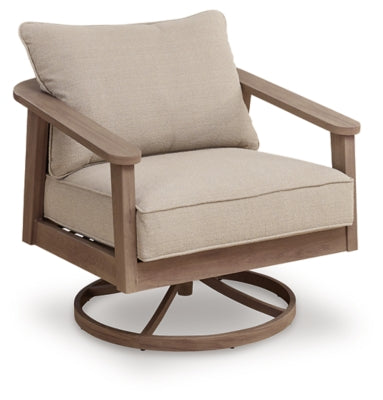 Francis Beach Outdoor Swivel Lounge with Cushion - Natural/Gray