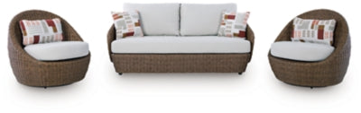 Cardiff Beach Outdoor Loveseat/2 Swivel Chairs (Set of 3) - Beige