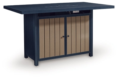 Mabry Shores Outdoor Bar Table with Fire Pit - Navy Blue/Driftwood